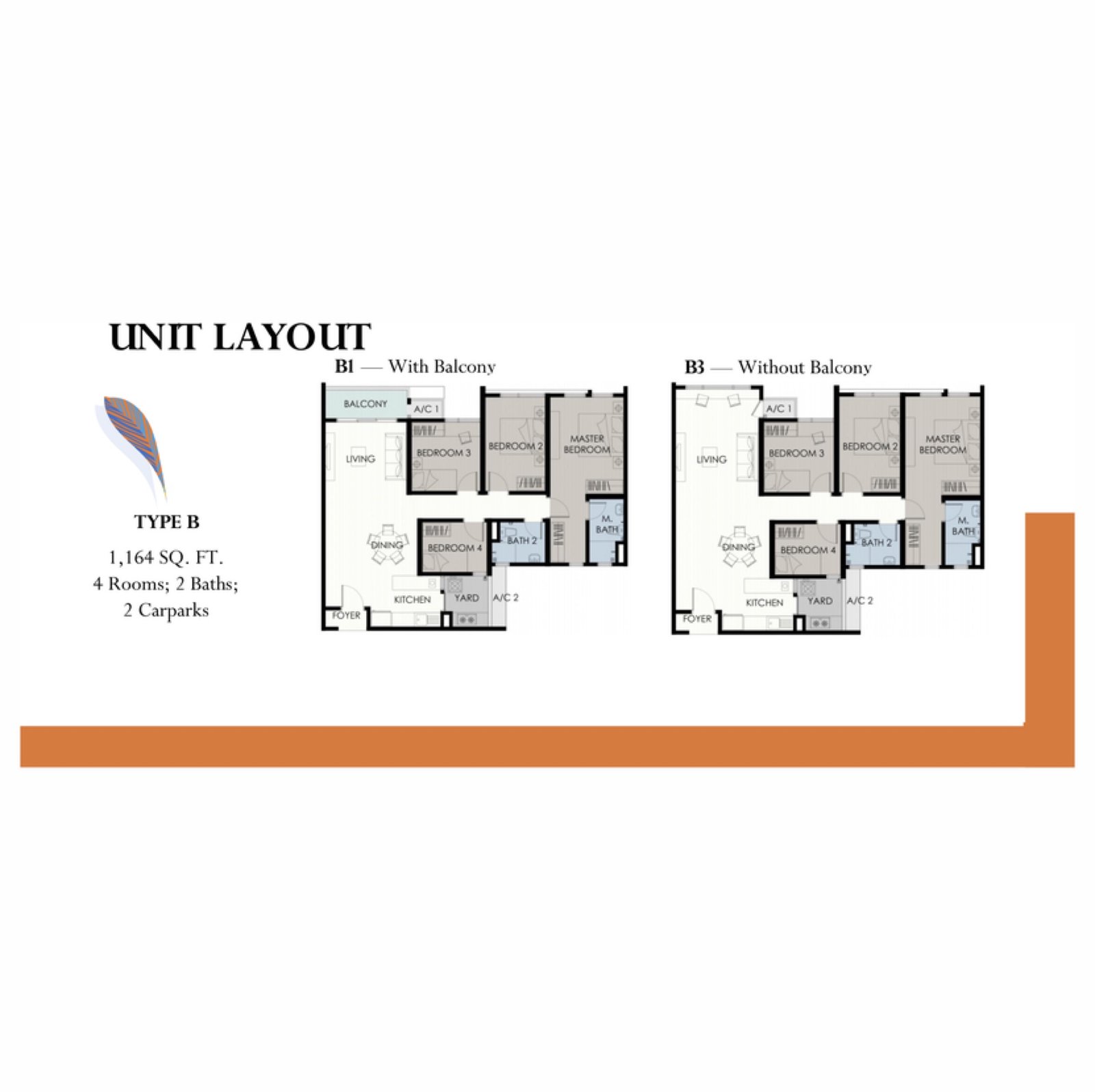 Forest Hill Residences Type B floor plan, 4 bedroom, 1,164 sq ft