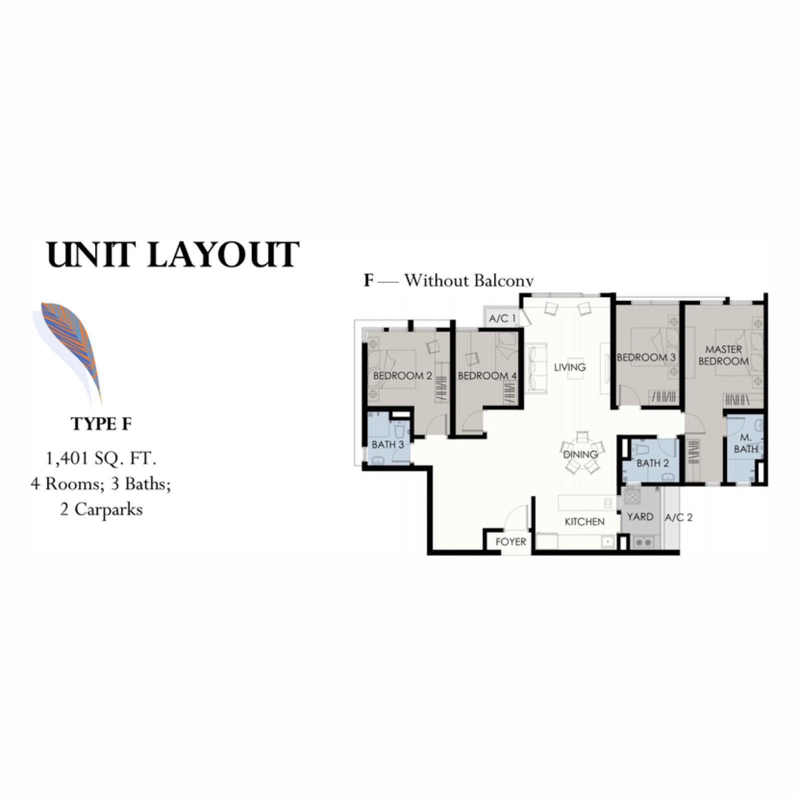 Forest Hill Residences Type F floor plan, 4 bedroom dual key, 1,401 sq ft