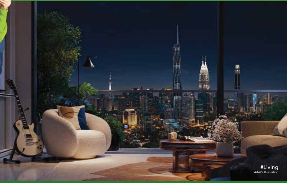 Gen Starz Residences living room with city view: artist's impression