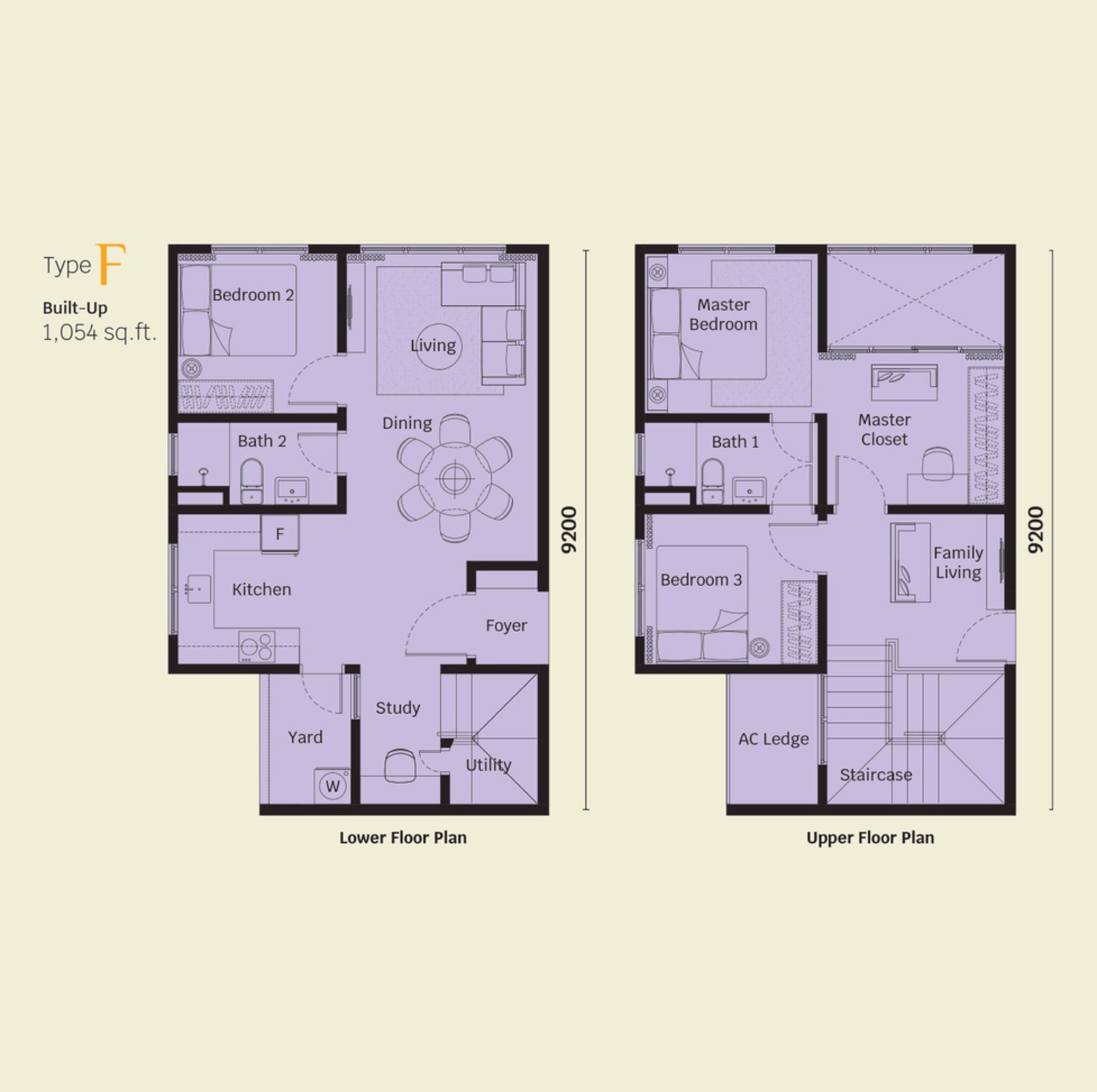 Helix 2 Type F duplex floor plan, 3+1 bedroom, 1,054 sq ft