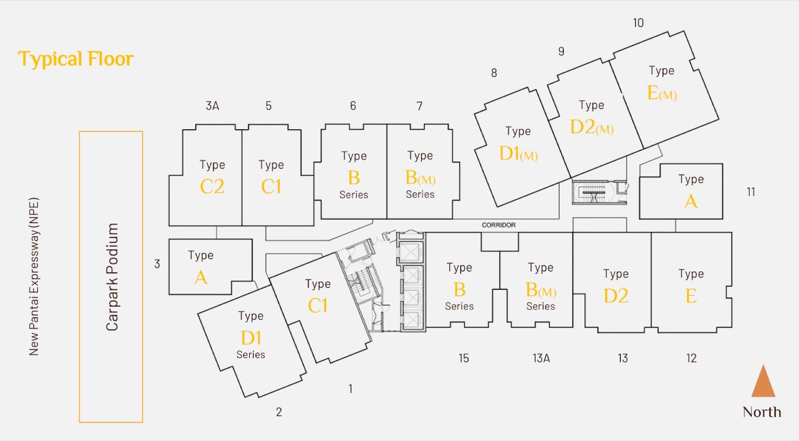 Helix 2 typical floor plan with unit types