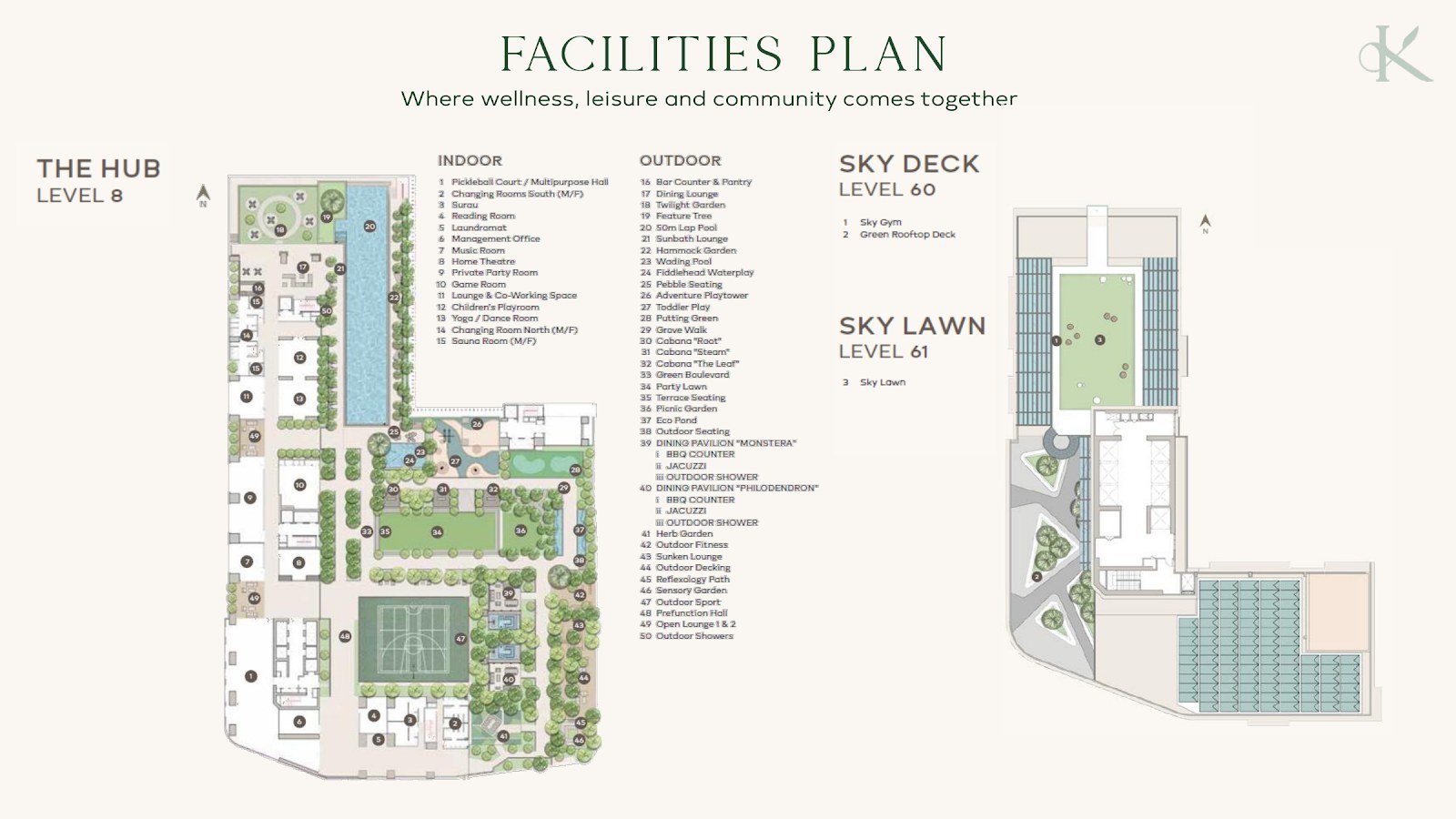 Khaya Residences facilities plan: Level 8, Level 60 and Level 61