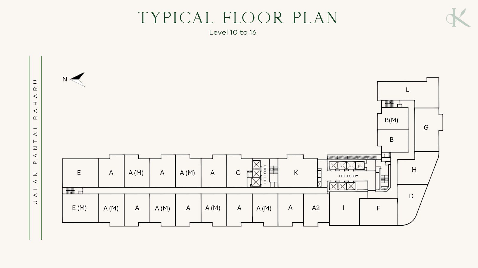 Khaya Residences typical floor plan, Level 10 to 16