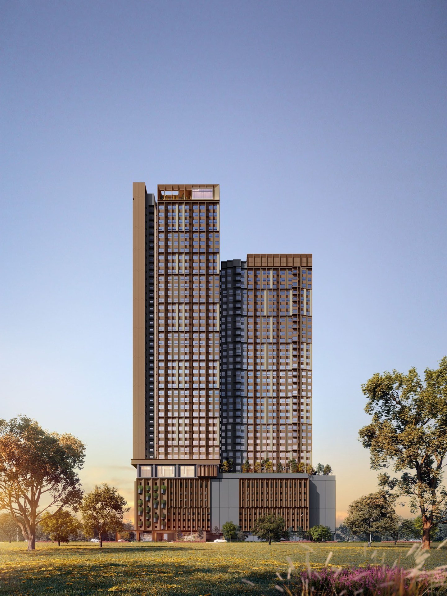 The Kingswoodz front view of two towers above the podium: artist's impression