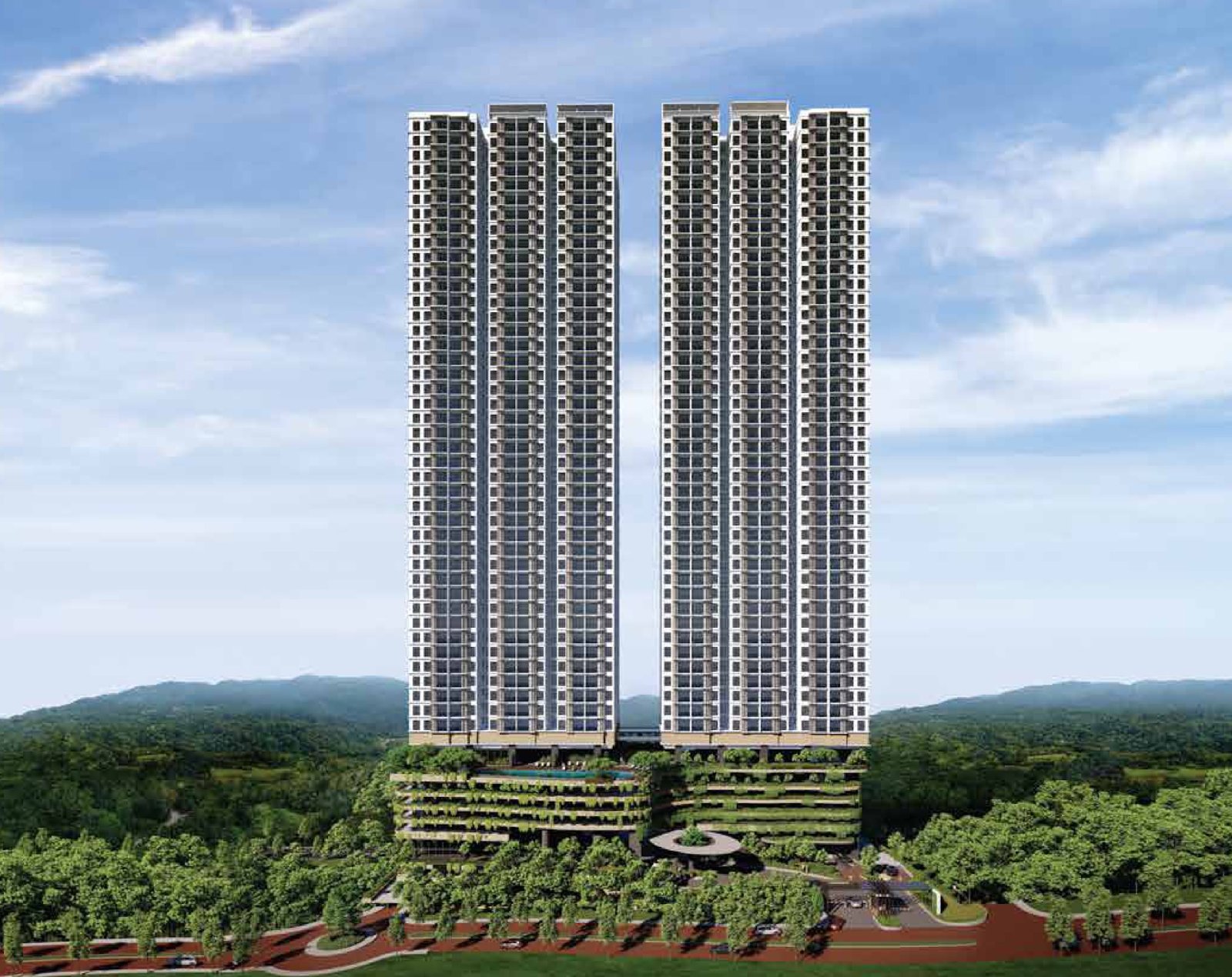 Laurel Residence front view of the two towers and podium: artist's impression