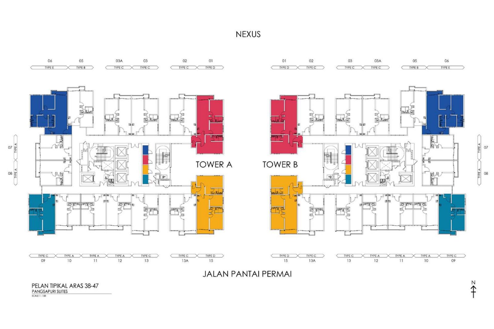 Laurel Residence typical floor plan, Levels 38 to 47, Tower A and Tower B