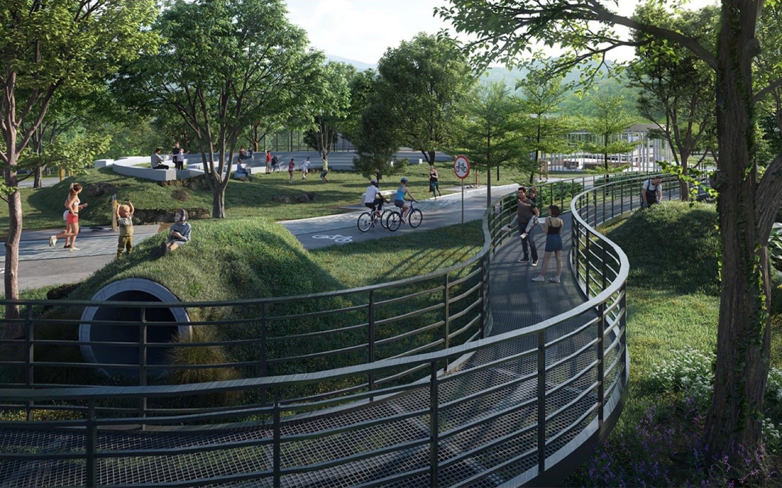 Laverra Seri Damansara Residences garden deck with cycling and walking path: artist's impression