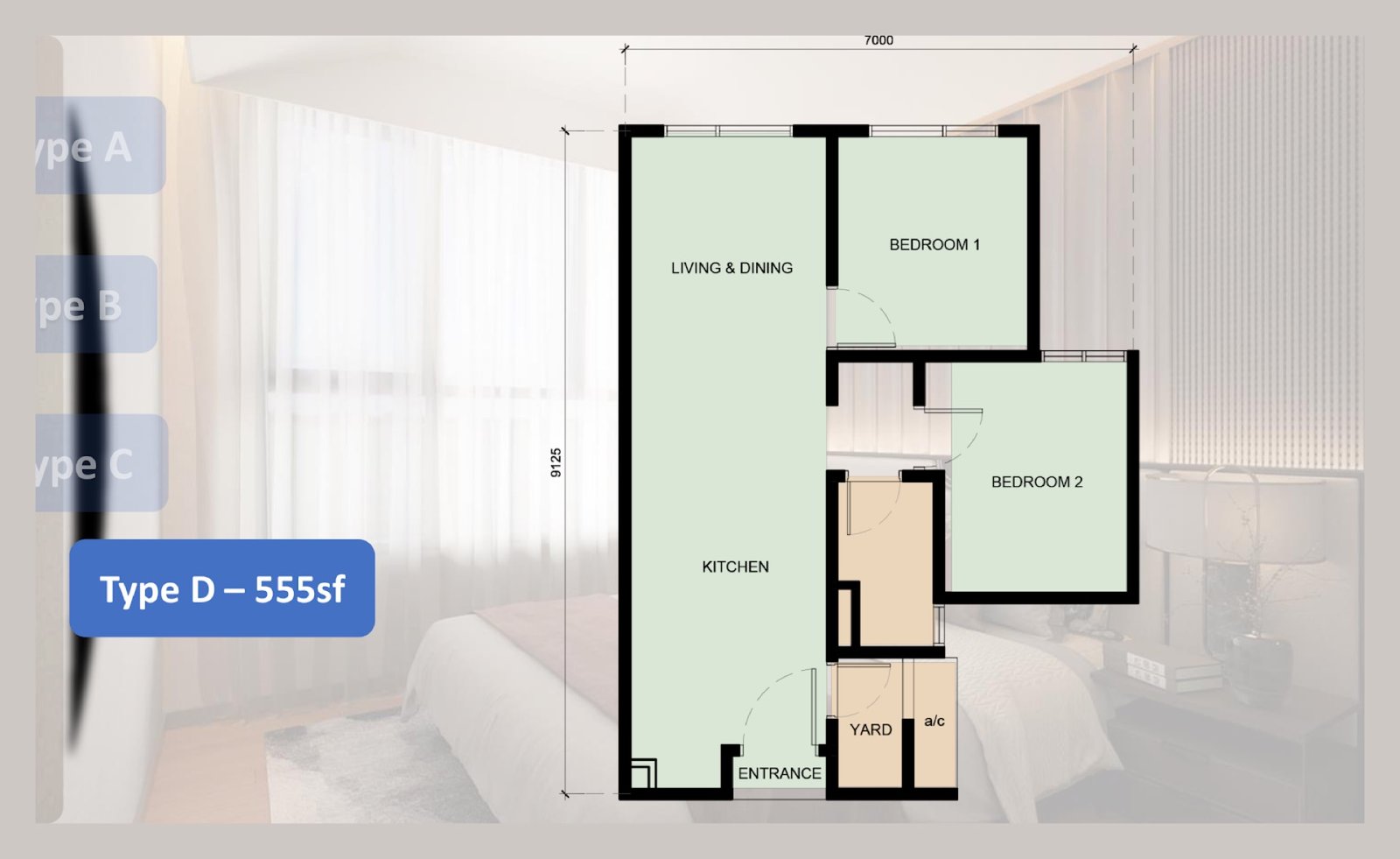 Laverra Seri Damansara Residences Type D floor plan, 2 bedroom, 555 sq ft
