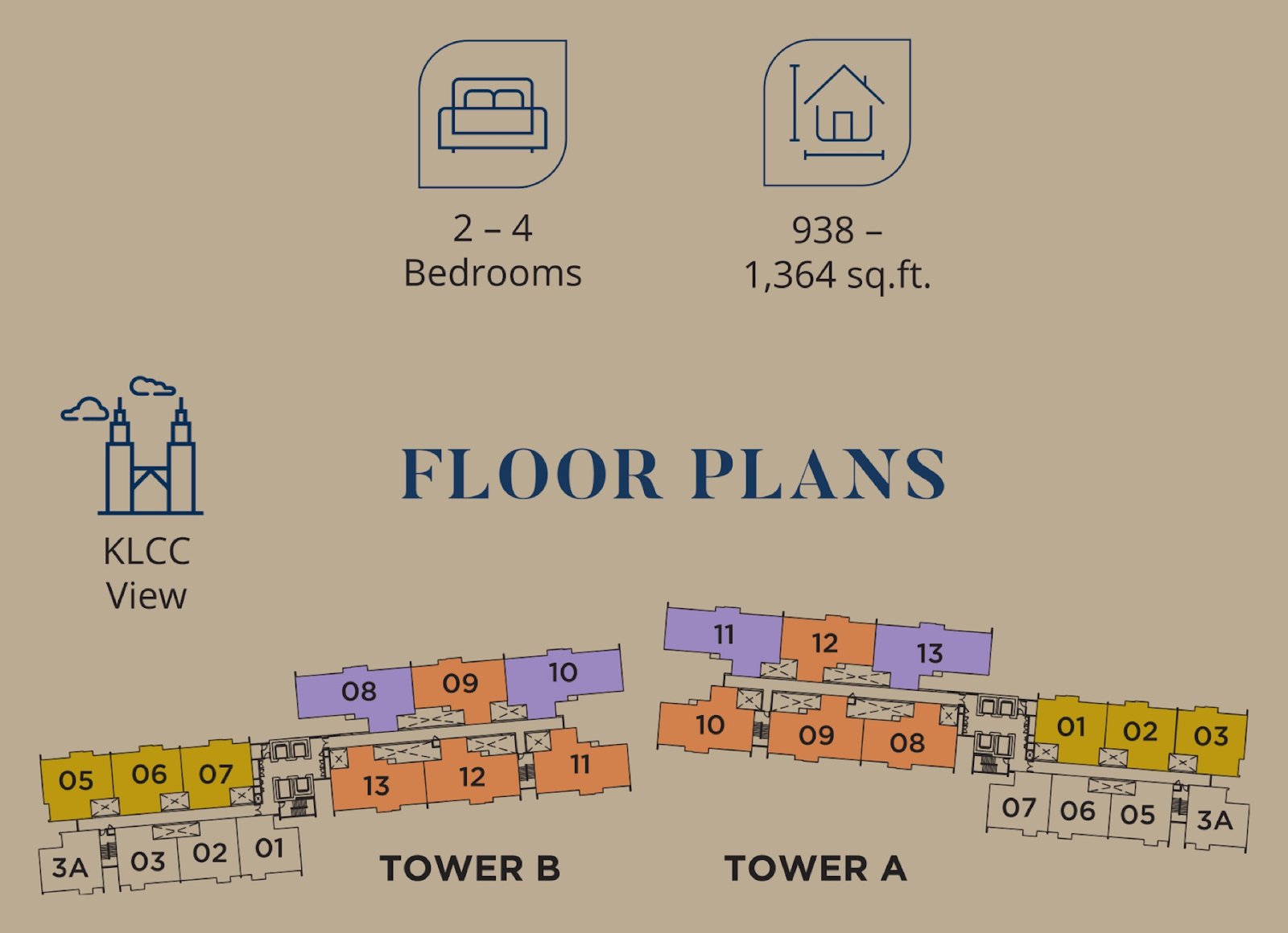 Levia Residence typical floor plan of Towers A and B with unit numbers