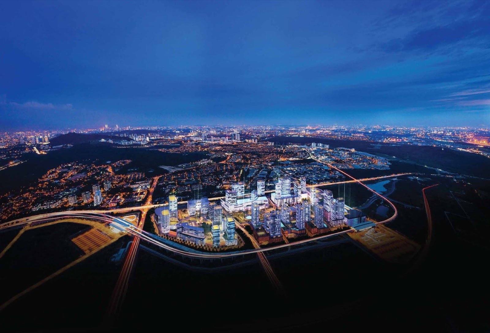 Kwasa Damansara township at night: artist's impression