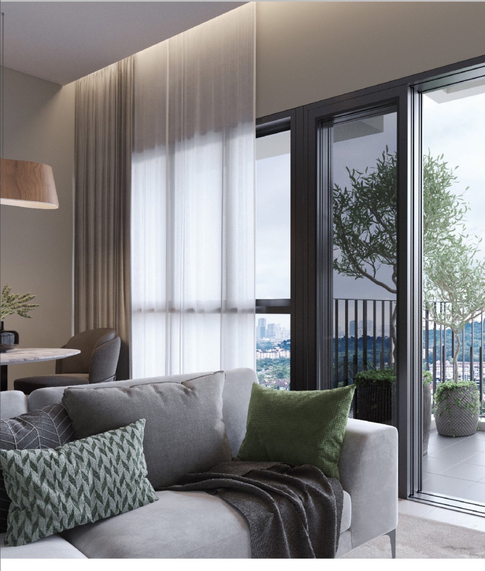 Linari Skyvilla living room and balcony: artist's impression