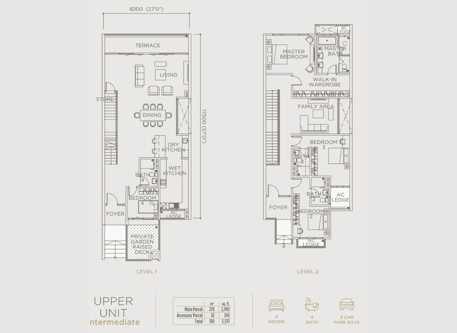 Linari Parkhome upper unit floor plan, 4 bedroom, 3,337 sq ft