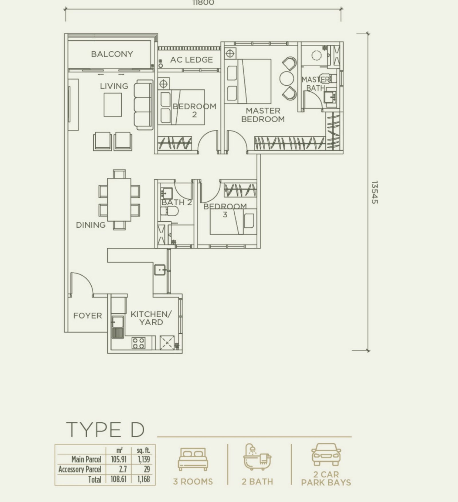 Linari Skyvilla Type D1 floor plan, 3+1 bedroom, 1,230 sq ft