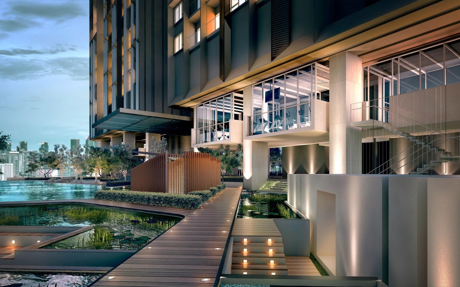 Lucentia Residences podium landscape and water feature: artist's impression