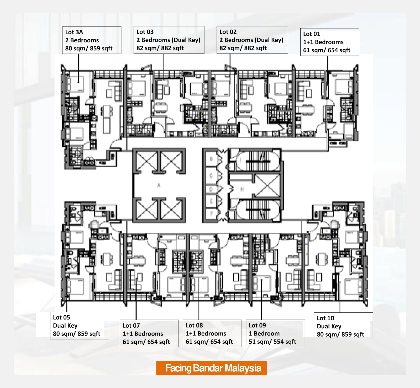 Lucentia Residences typical floor plan with lot numbers