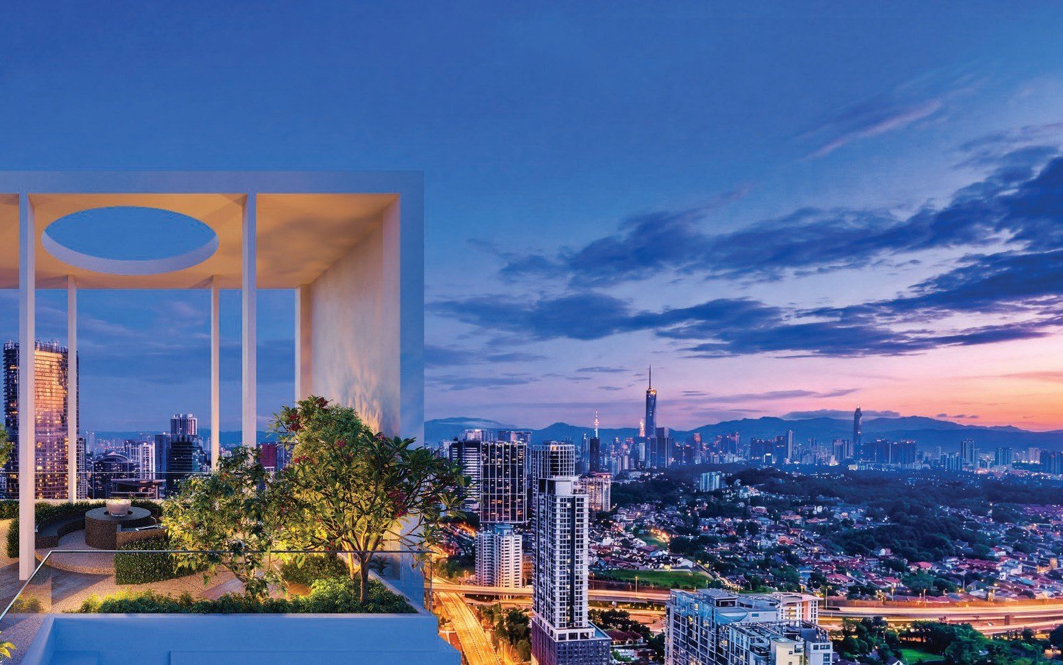 Lunar Seputeh rooftop deck at dusk: artist's impression