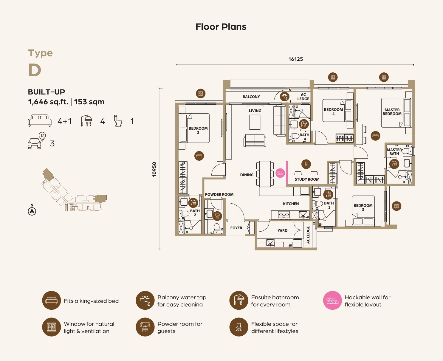 Lunar Seputeh Type D floor plan, 4+1 bedroom, 1,646 sq ft