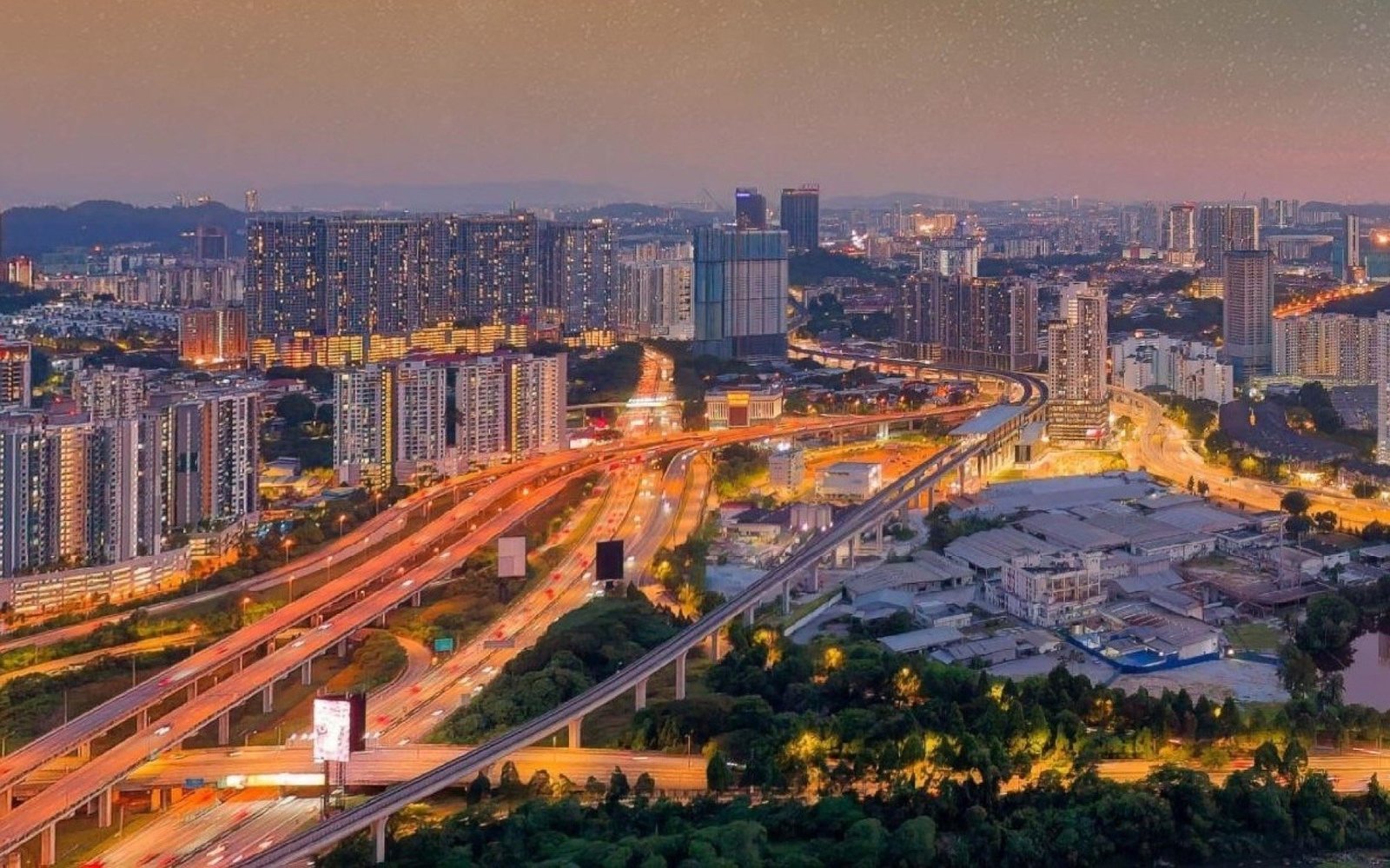 Aerial view of the highways at night: illustrative image