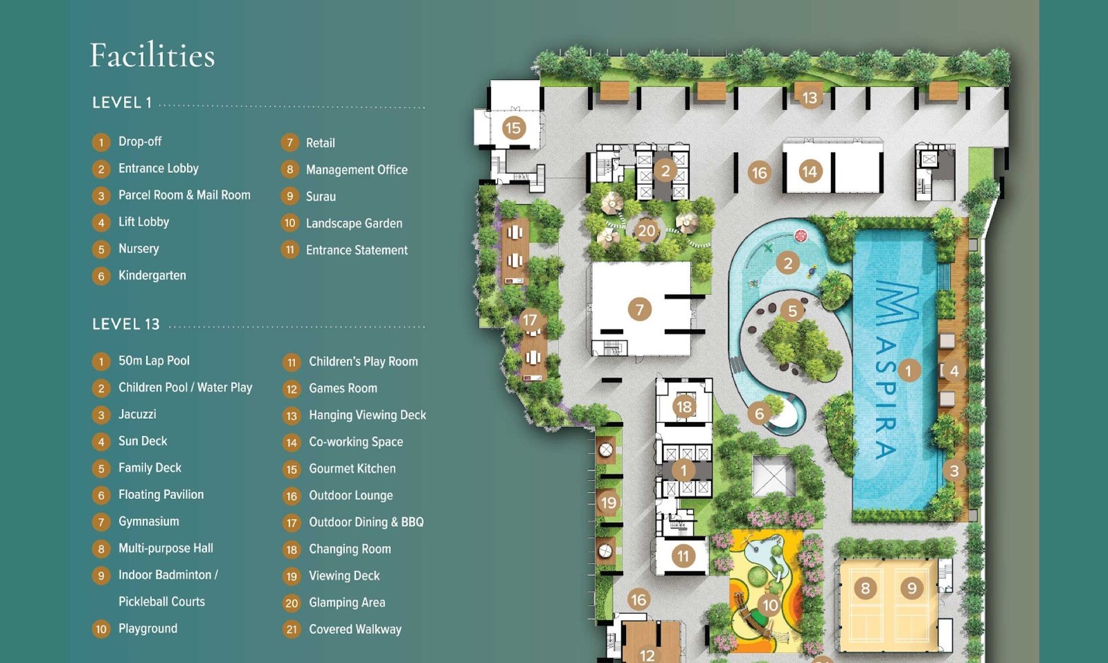 M Aspira facilities plan, Level 1 and Level 13