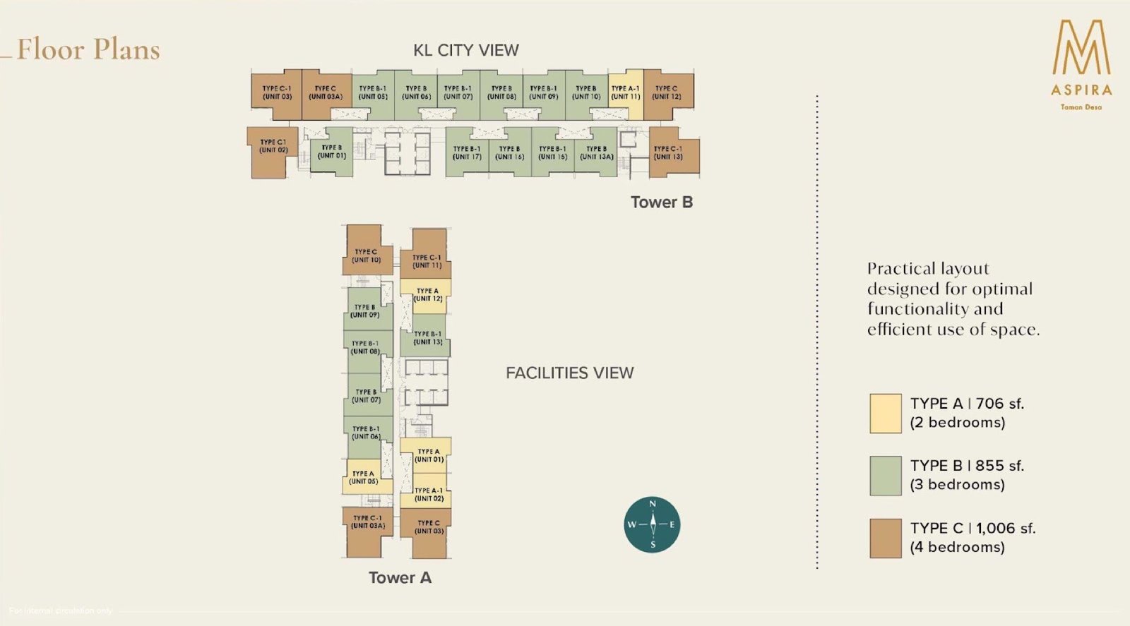 M Aspira typical floor plan of Tower A and Tower B with unit numbers