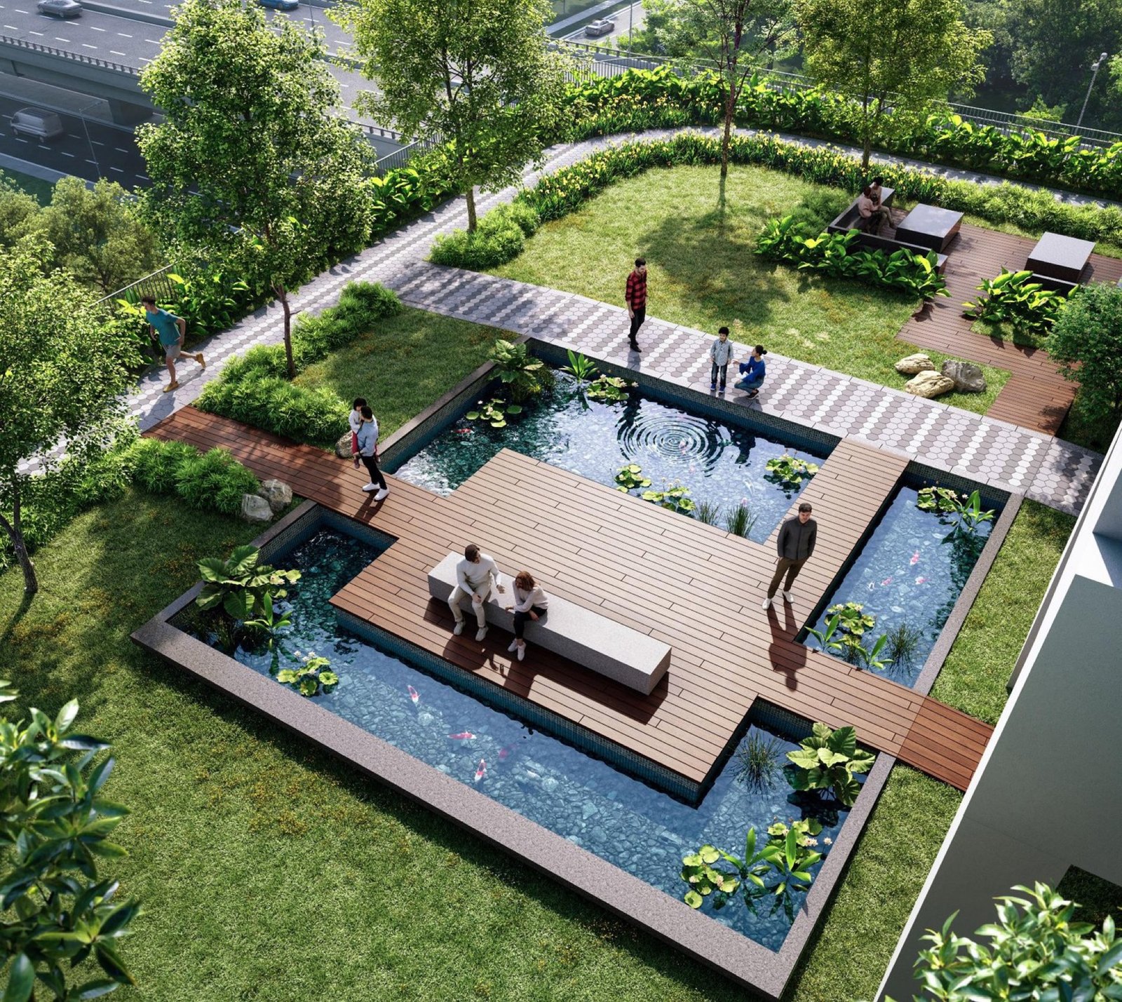 M Aurora koi pond and timber deck: artist's impression