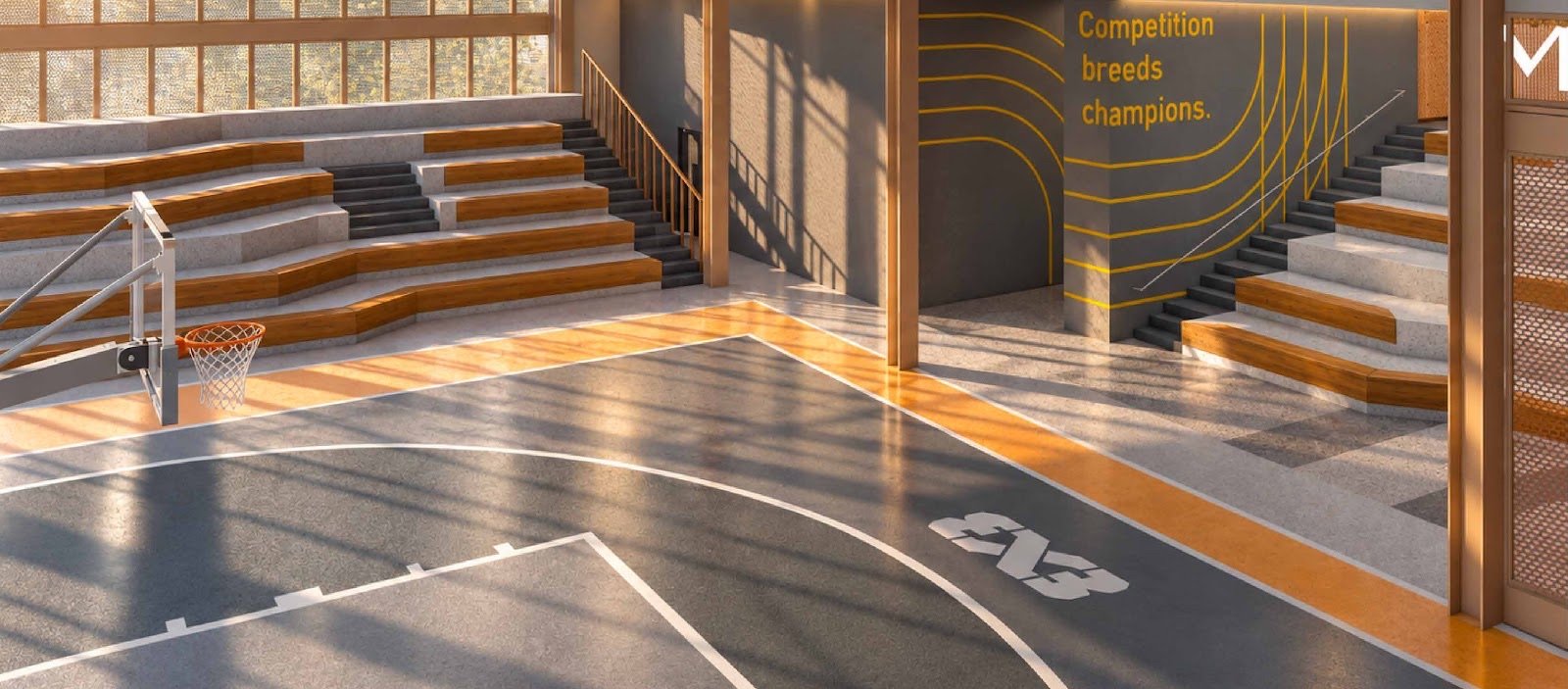 MABA Suitez basketball court with spectator steps: artist's impression