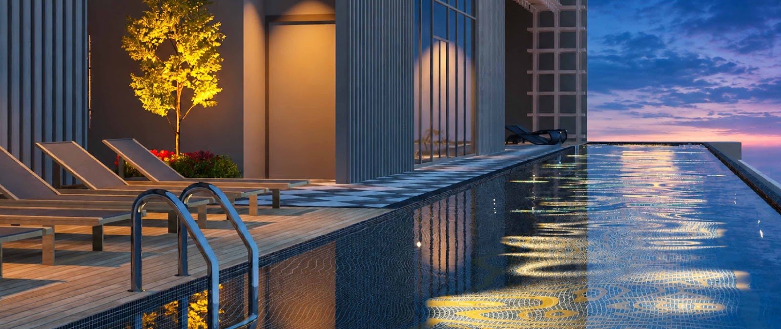 MABA Suitez pool and pool deck at dusk: artist's impression