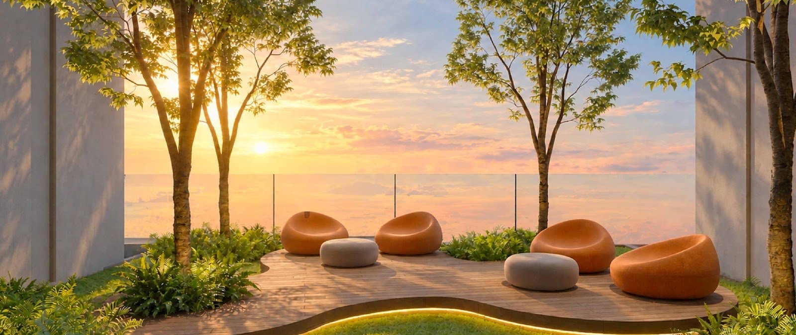 MABA Suitez garden deck seating at sunset: artist's impression