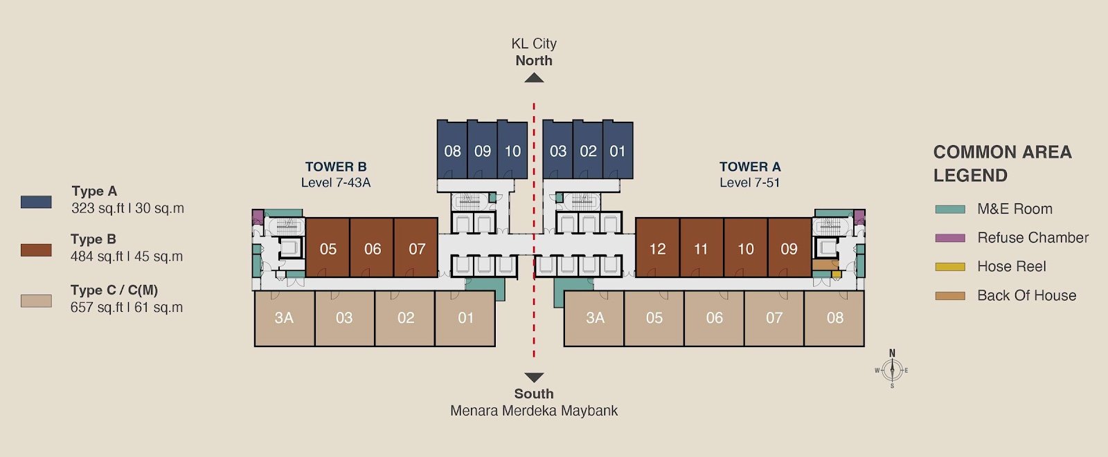 MABA Suitez typical floor plan, Tower A Levels 7 to 51 and Tower B Levels 7 to 43A