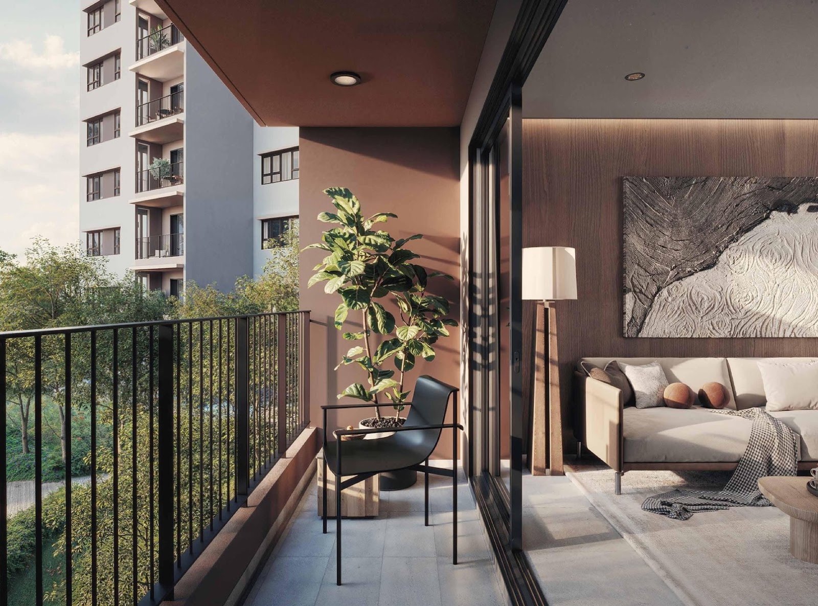 Myra Senja living room and balcony: artist's impression