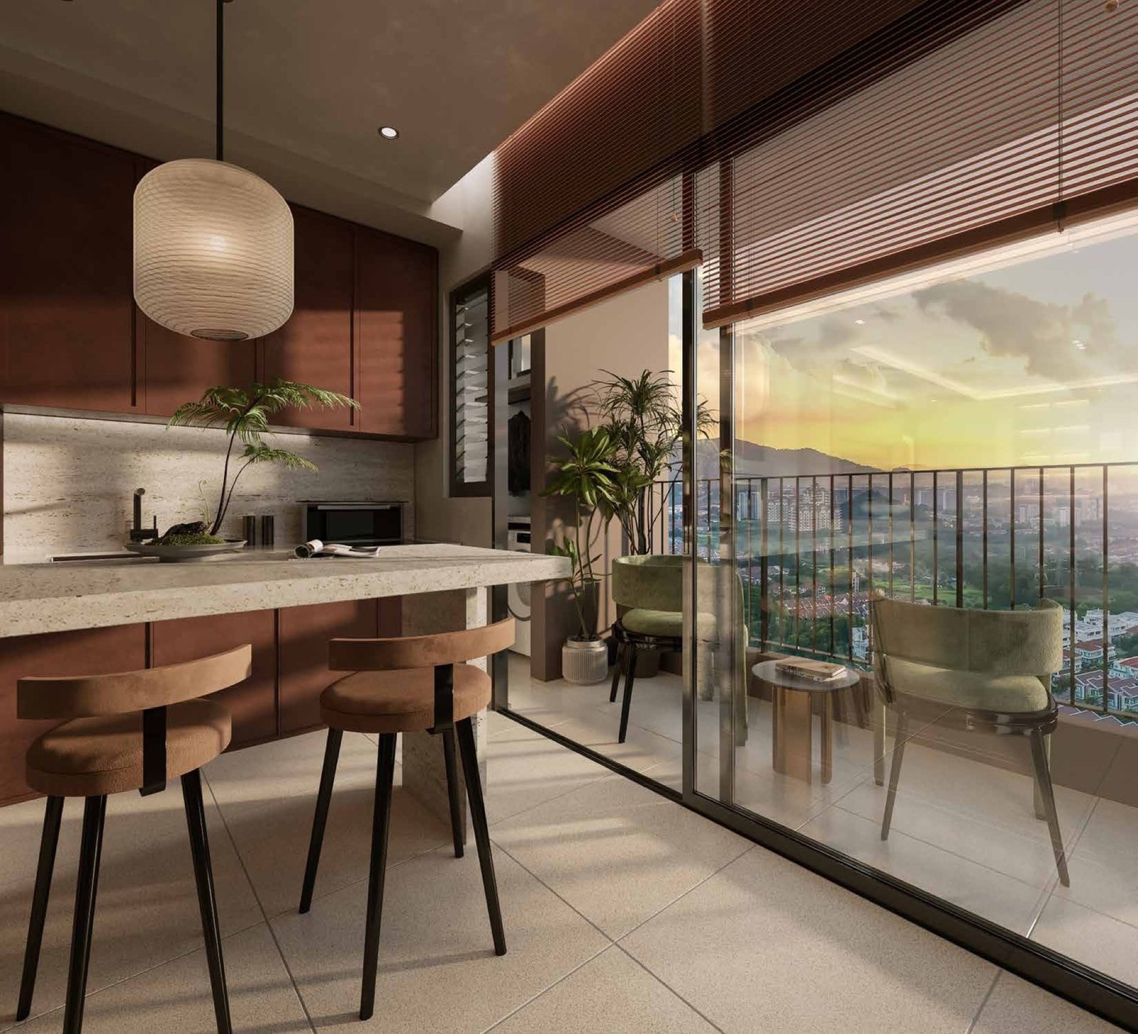 Myra Senja dining counter by the balcony: artist's impression