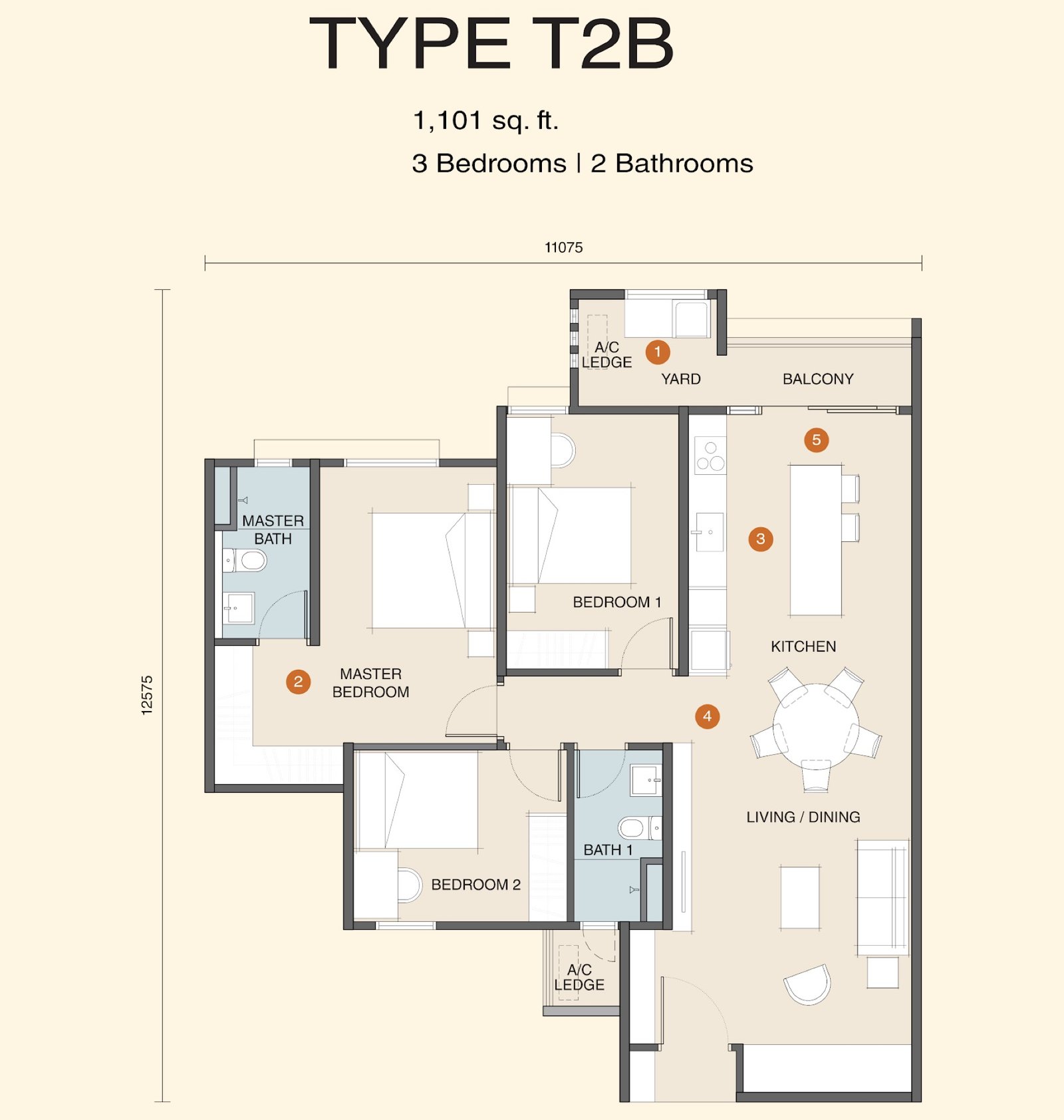 Myra Senja Type T2B floor plan, 3 bedroom, 1,101 sq ft