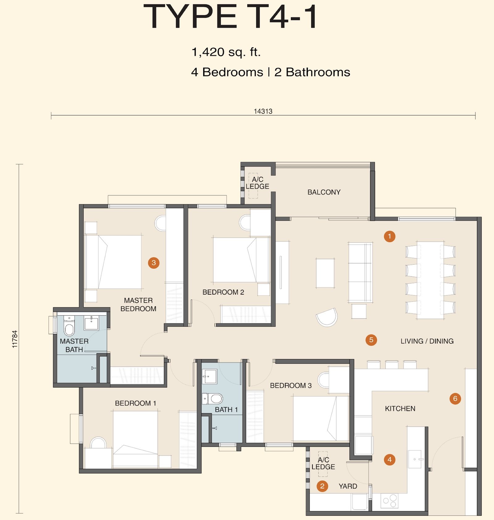 Myra Senja Type T4-1 floor plan, 4 bedroom, 1,420 sq ft