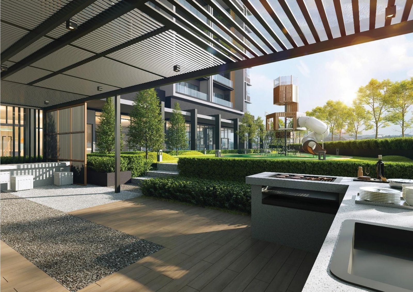 Oaka Residences BBQ deck and children's playground: artist's impression
