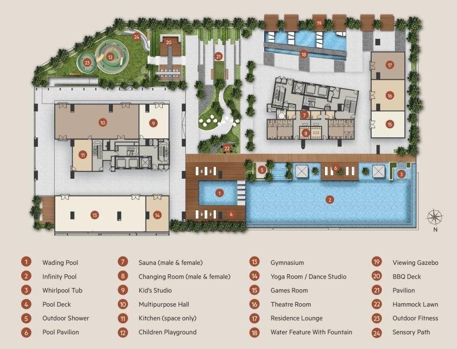 Oaka Residences facilities plan with legend