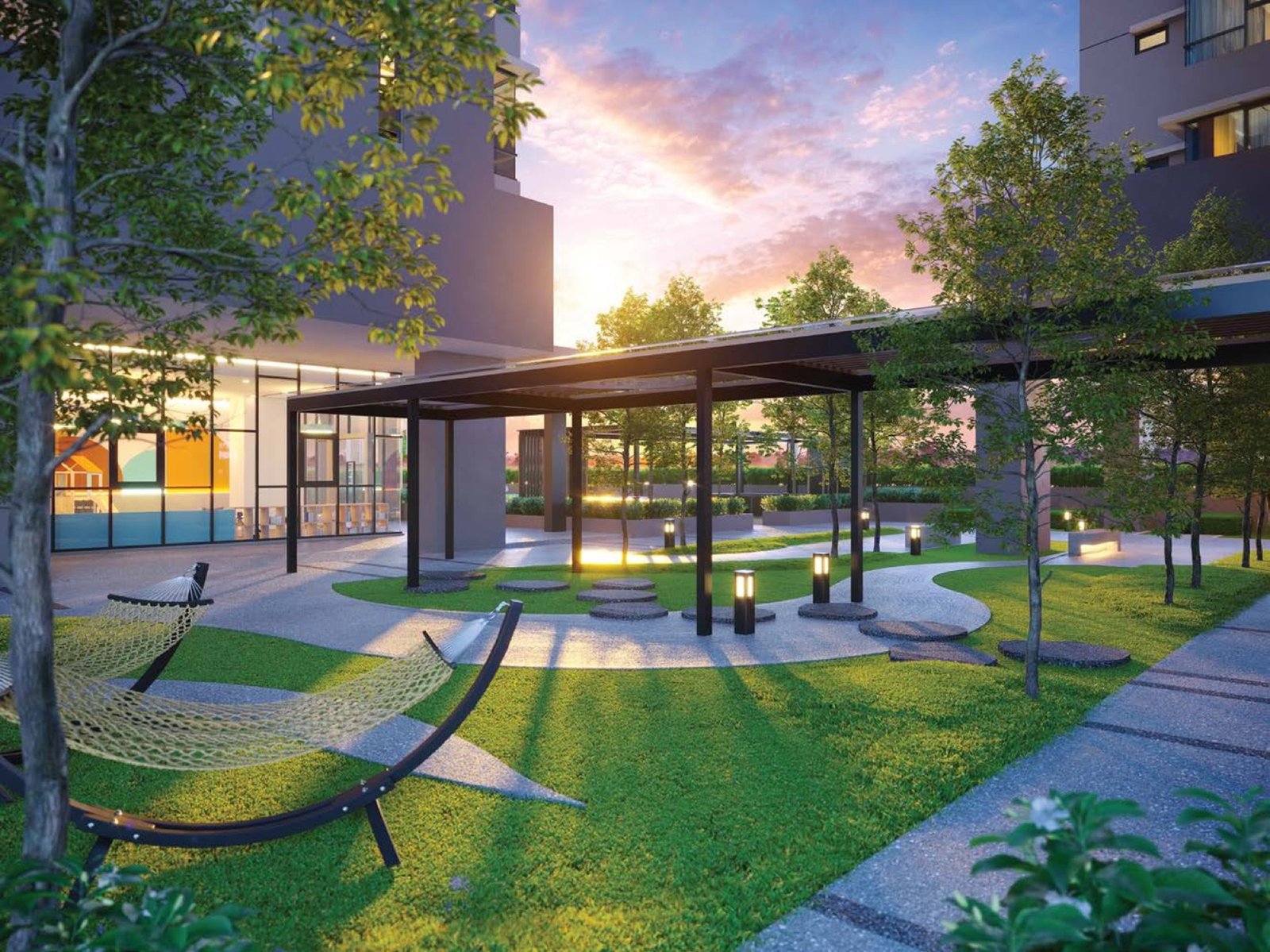 Oaka Residences hammock lawn and pavilion: artist's impression