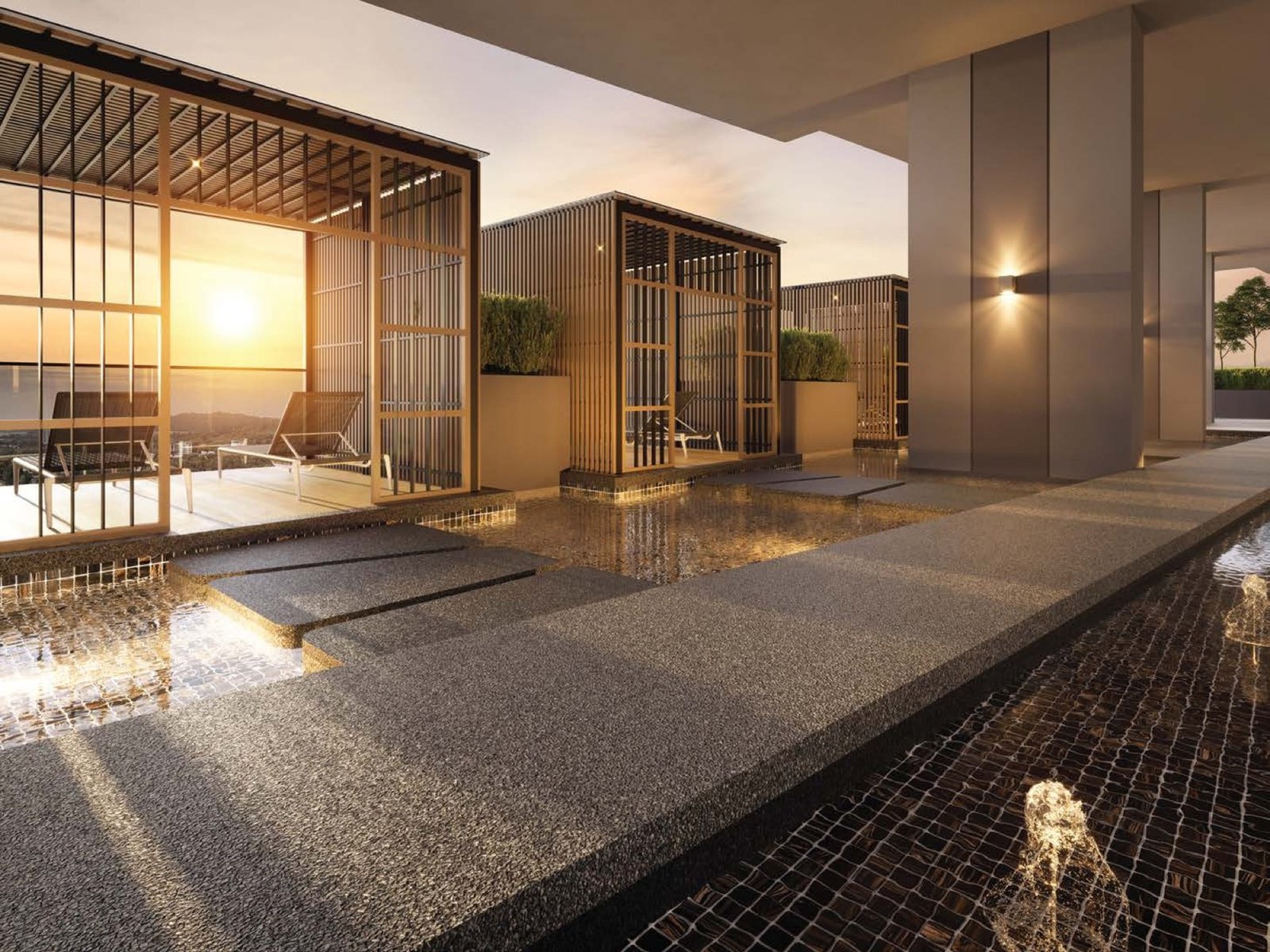 Oaka Residences water feature and viewing gazebos: artist's impression