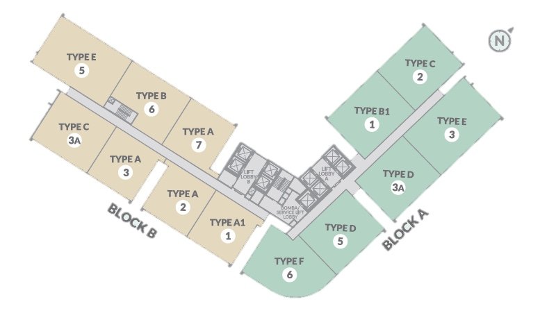 Park Green Pavilion Bukit Jalil typical floor plate showing Block A and Block B unit positions