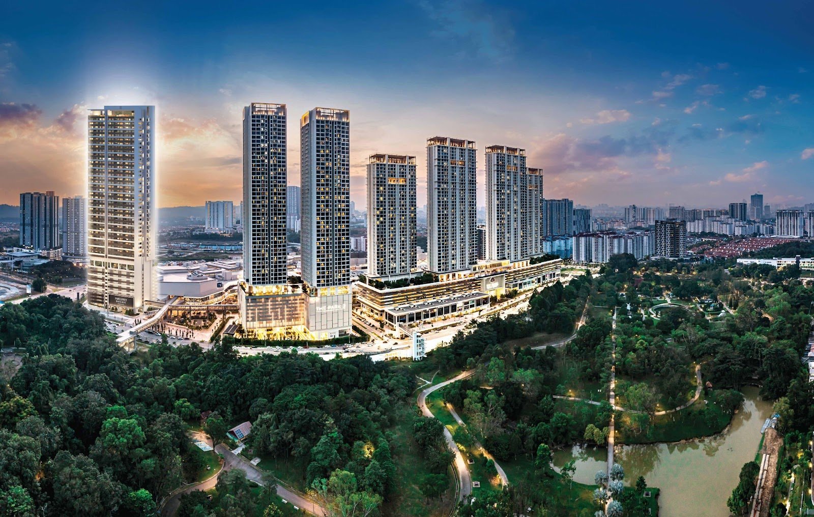 Park Green Pavilion Bukit Jalil (highlighted, left) beside Pavilion Bukit Jalil and Bukit Jalil Recreational Park: artist's impression