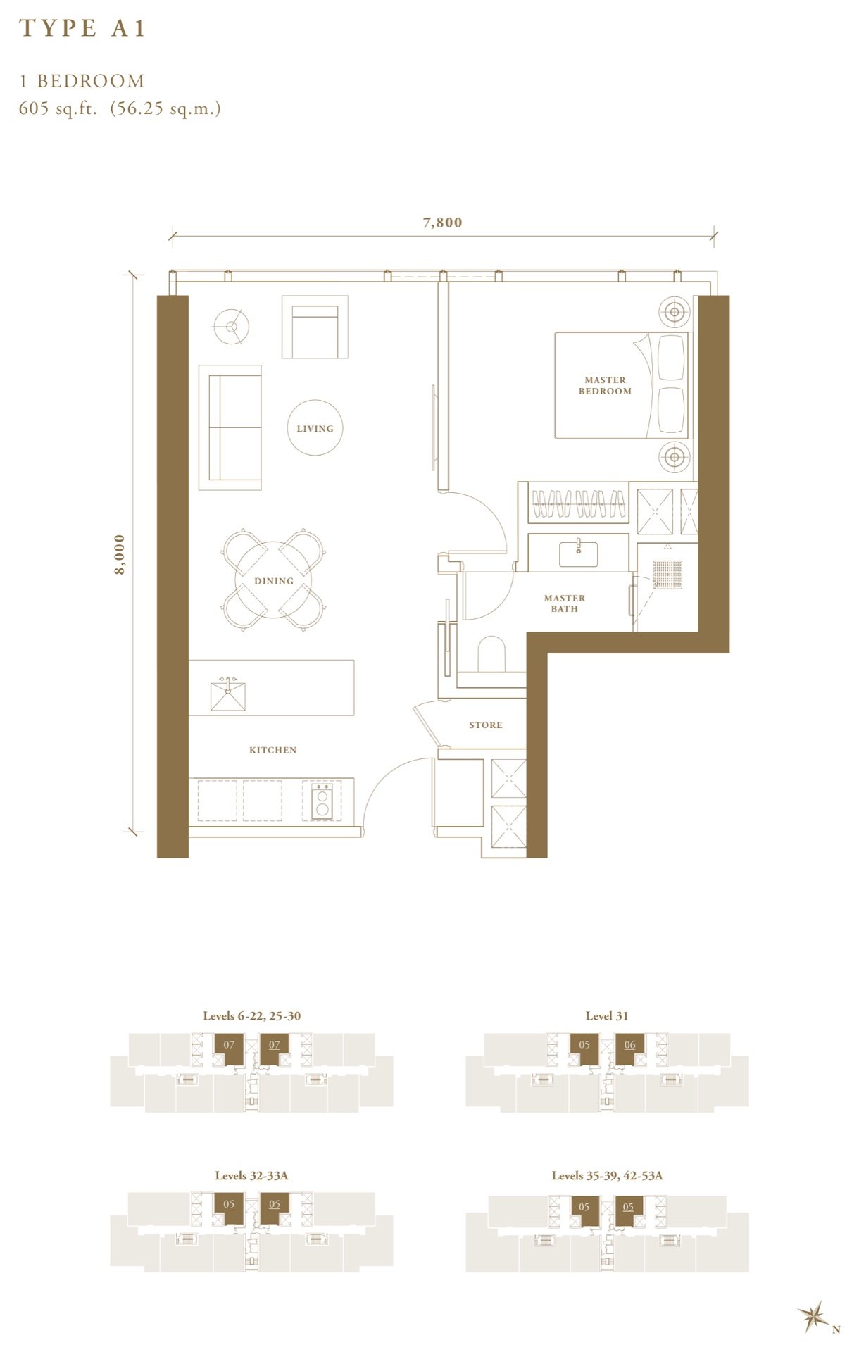 Pavilion Damansara Heights Regent Suites Type A1 floor plan, 1 bedroom, 605 sq ft