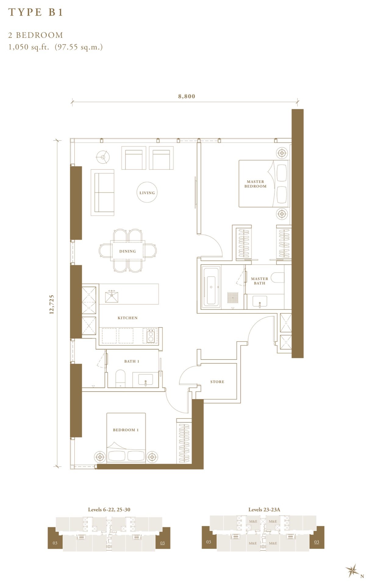 Pavilion Damansara Heights Regent Suites Type B1 floor plan, 2 bedroom, 1,050 sq ft