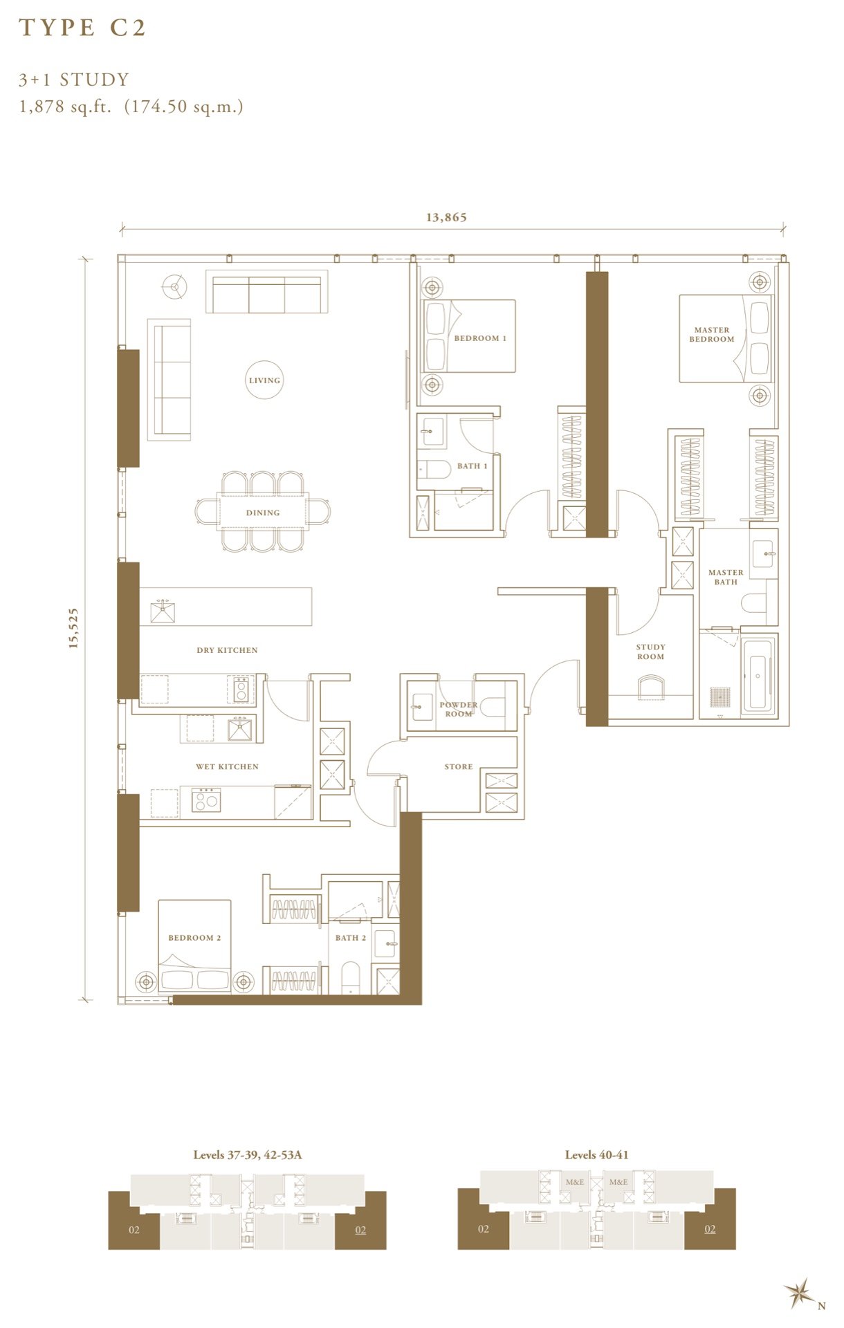 Pavilion Damansara Heights Regent Suites Type C2 floor plan, 3+1 study, 1,878 sq ft