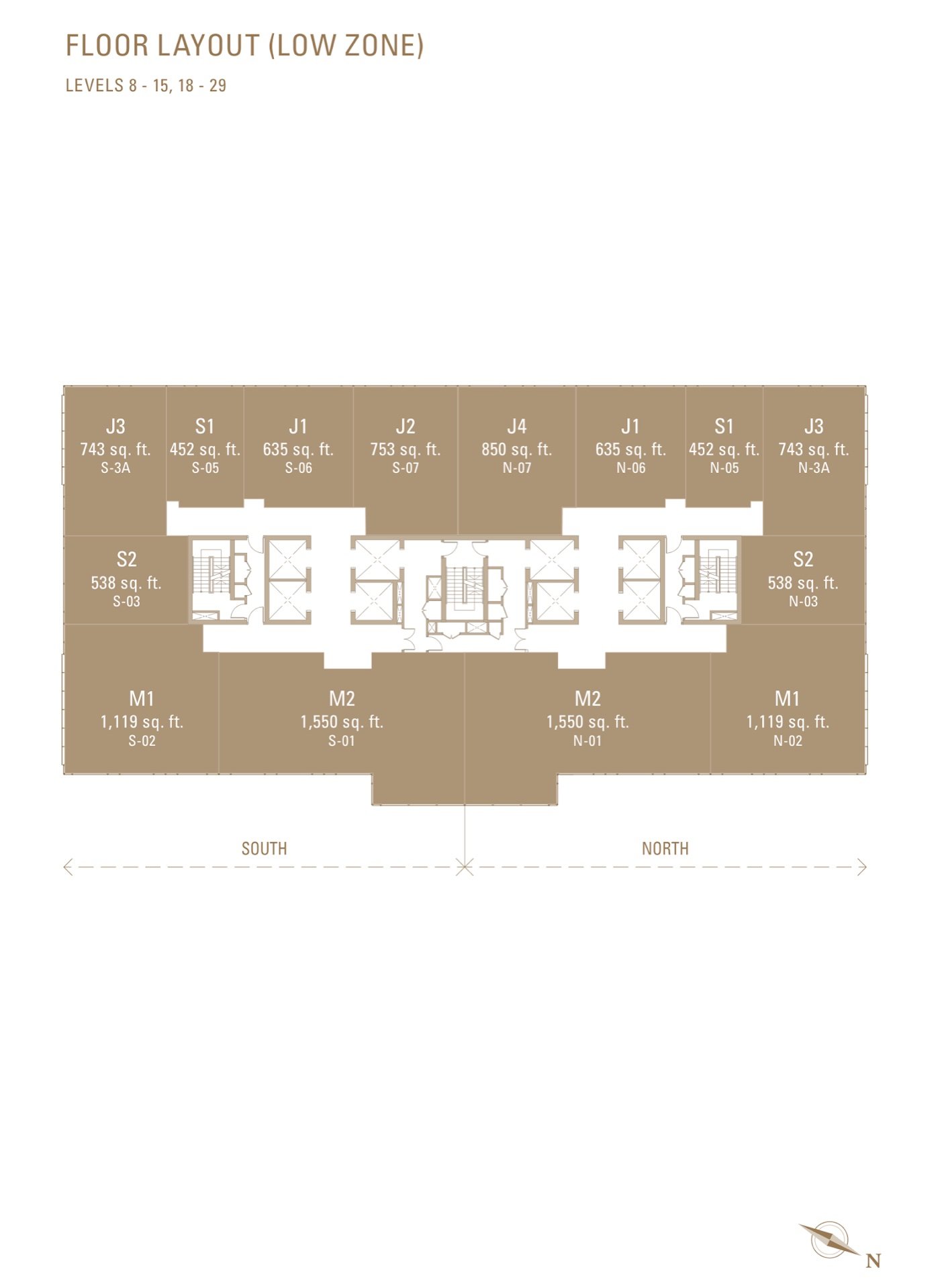 Pavilion Damansara Heights Royal Suites floor layout, low zone, Levels 8 to 15 and 18 to 29