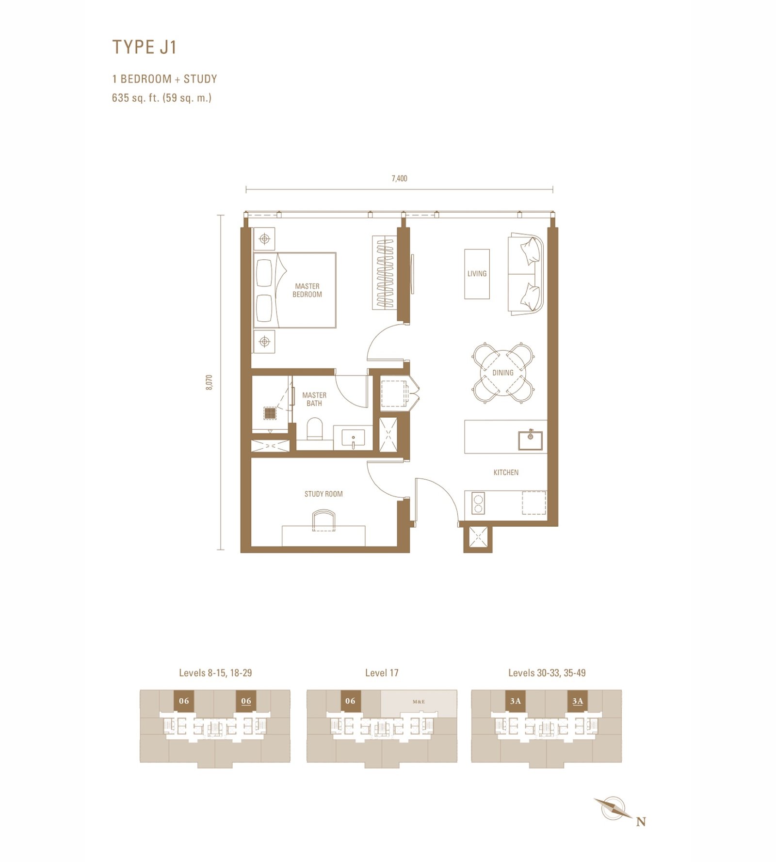 Pavilion Damansara Heights Royal Suites Type J1 floor plan, 1 bedroom + study, 635 sq ft