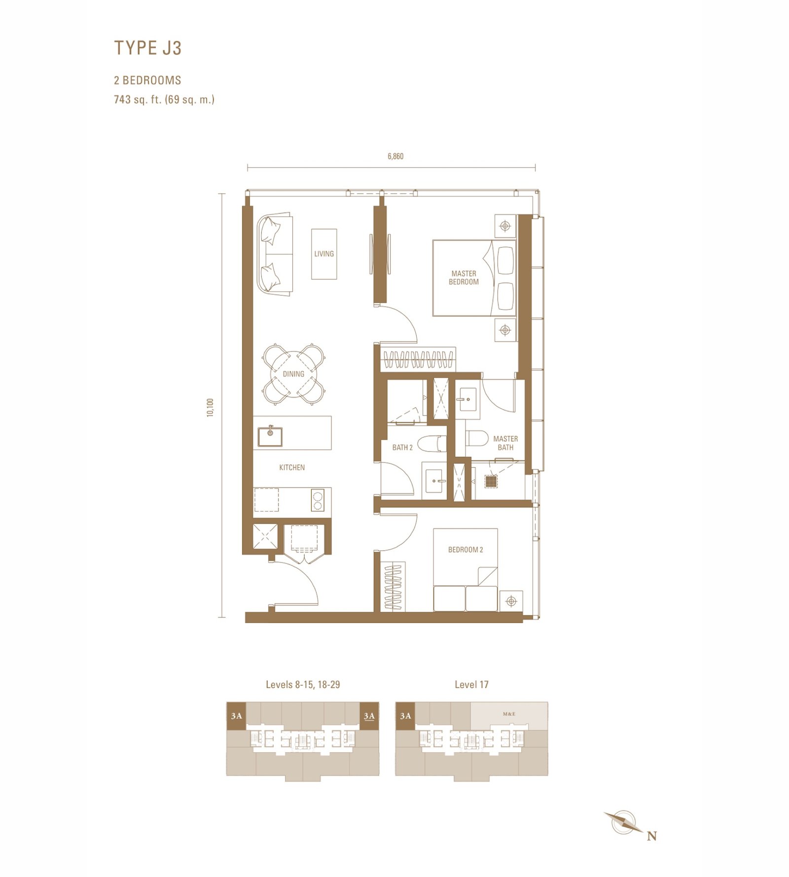 Pavilion Damansara Heights Royal Suites Type J3 floor plan, 2 bedrooms, 743 sq ft