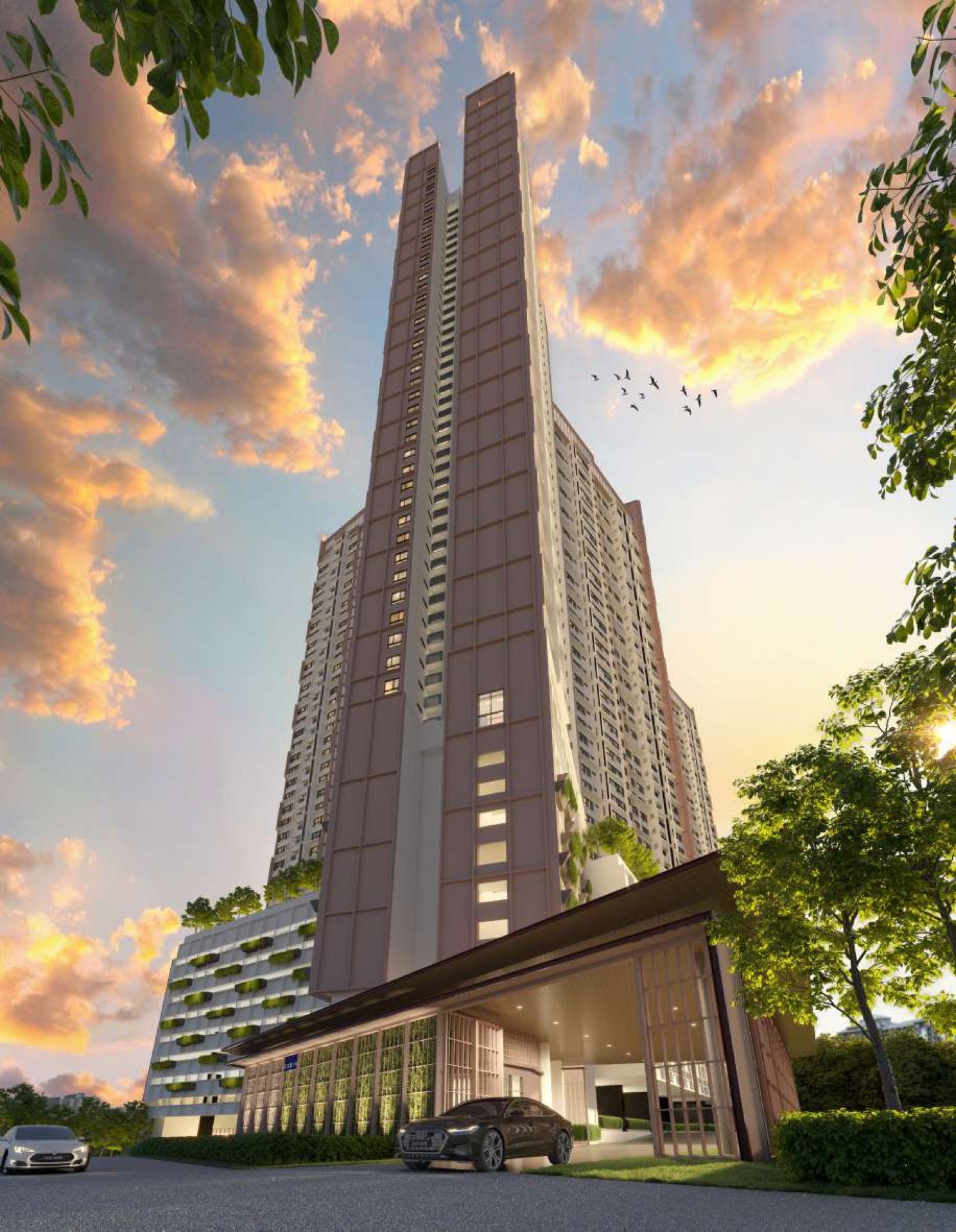The Queenswoodz drop-off and tower: artist's impression
