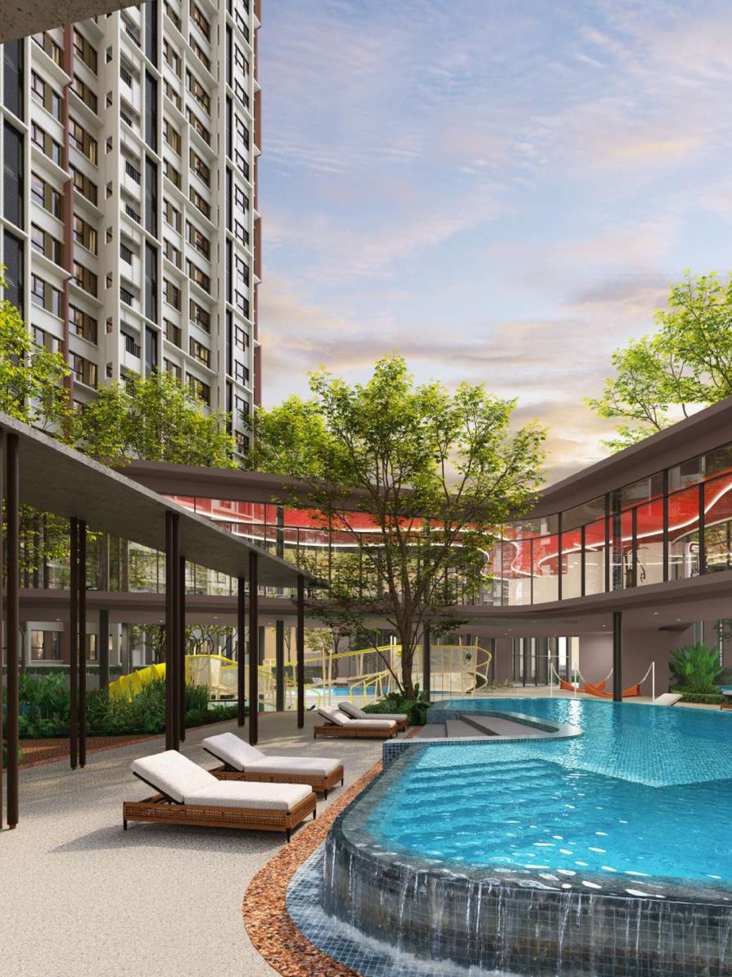 The Queenswoodz pool deck and podium: artist's impression