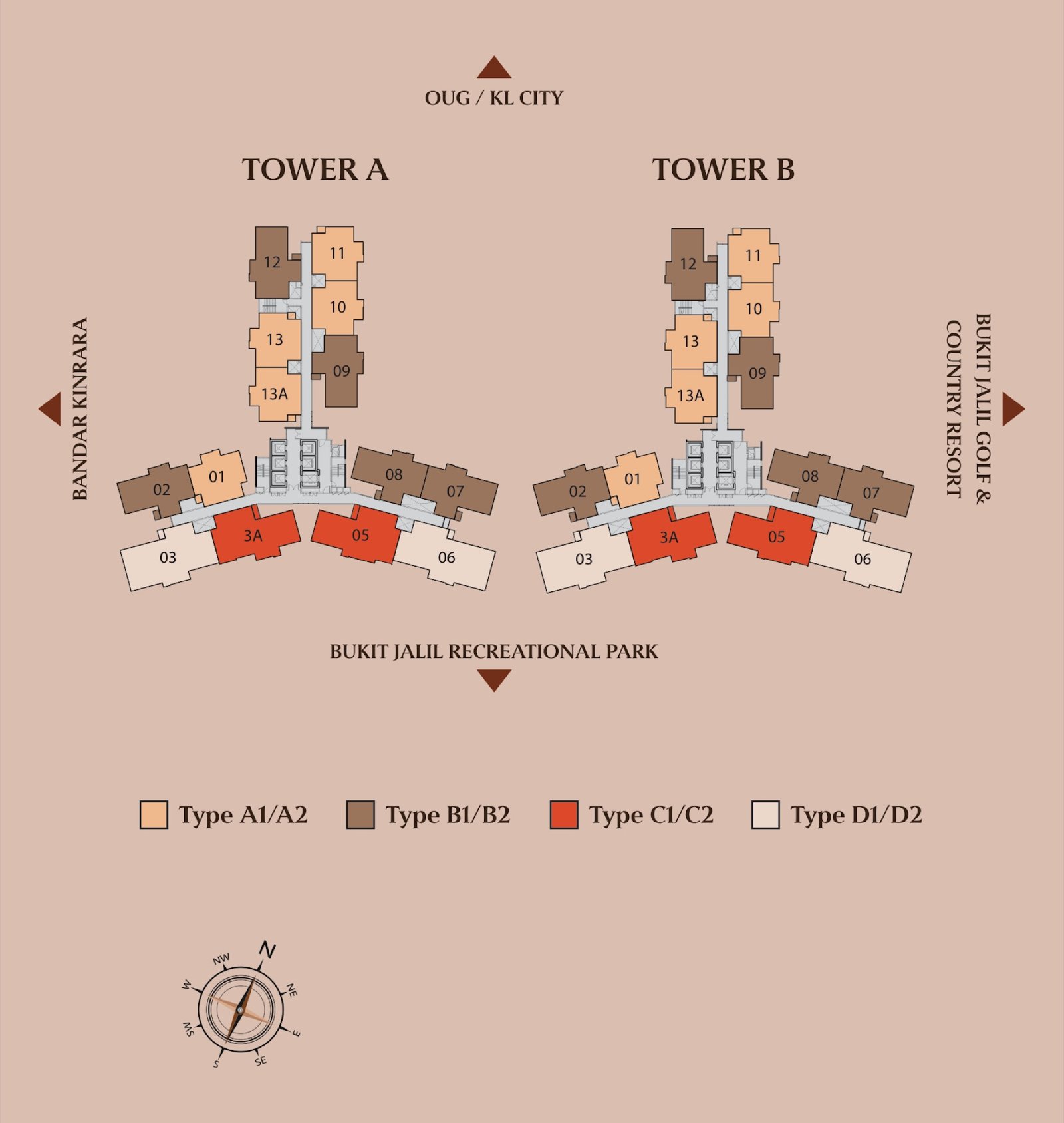 The Queenswoodz unit position plan for Tower A and Tower B