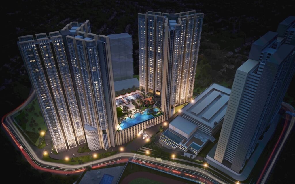 Ren Residence, Bukit Jalil: aerial view of the two towers at night: artist's impression