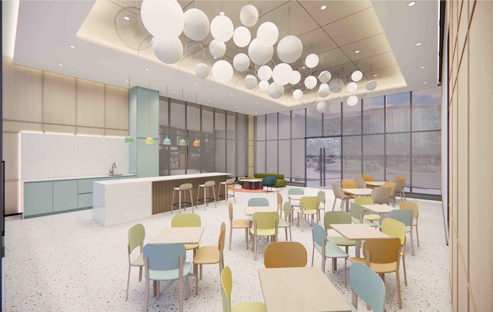 Ren Residence indoor hall with pantry and seating: artist's impression
